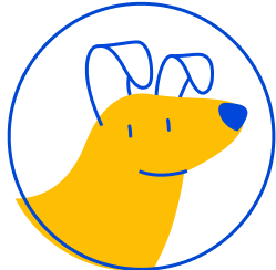 Pet Supermarket Peticon of a dog, depicted in a simple, stylized yellow design within a blue circle.